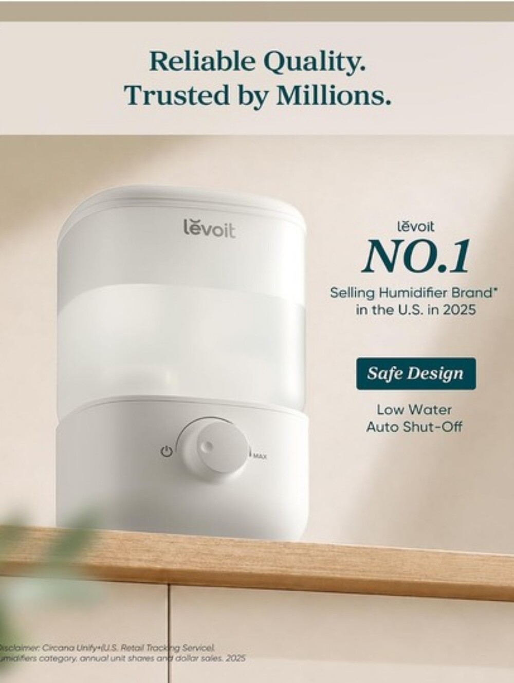 Levoit 2.5L Ultrasonic Humidifier for Home, Bedroom, Baby Nursery